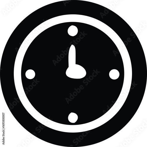 Simple black and white clock icon silhouette representing time management and punctuality for various applications