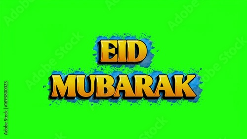 Eid mubarak text with graffiti style and green screen background