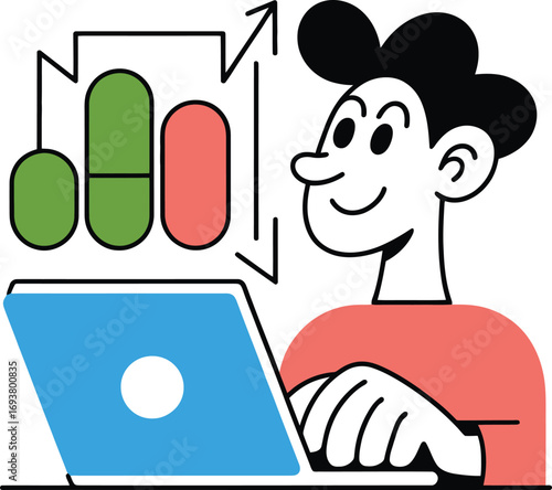 Man analyzing data chs on laptop, business success and growth concept
