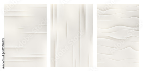 White paper sheet for mockup. Glued wet blank with folds and wrinkles. Sticker effect texture. Creased pages for flyer menu and banner. Vector backgrounds