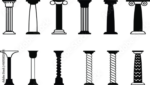 different types of columns icon set - vector illustration stock vector
