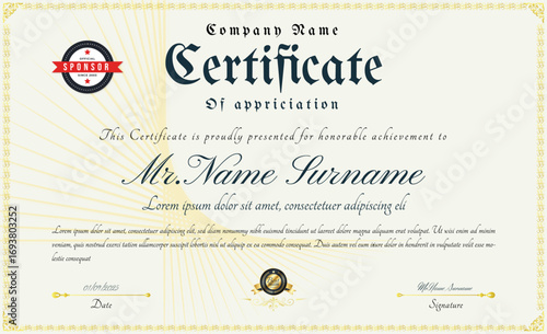 Traditional elegant certificate of achievement award template design vector illustration