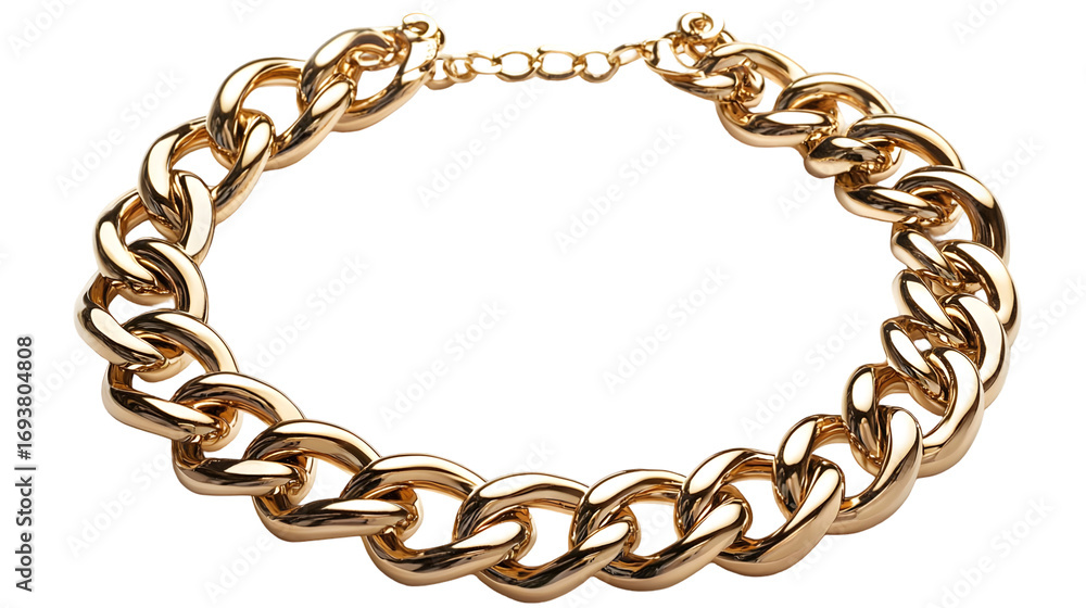 Fototapeta premium Elegant gold chain necklace with interlocking links, perfect for adding a touch of luxury isolated on a transparent background.