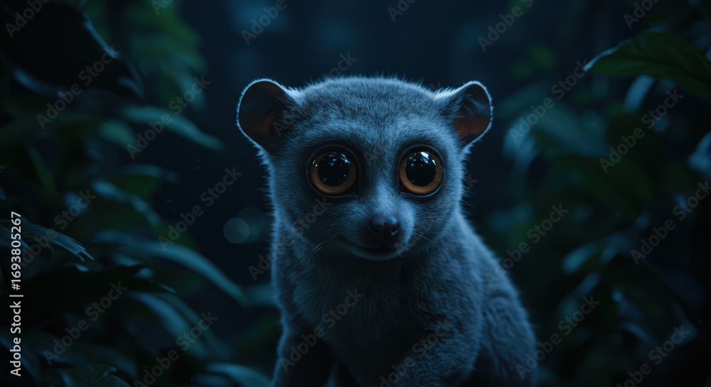 Obraz premium Baby lemur night forest