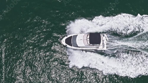 Wallpaper Mural Yachting boat tourism. Luxury lifestyle. Vacation on summer. Yacht at sea. Motorboat yacht sailing at sea. Motorboat aerial top view. Luxury boat motor yacht at sea. Calm sea Torontodigital.ca