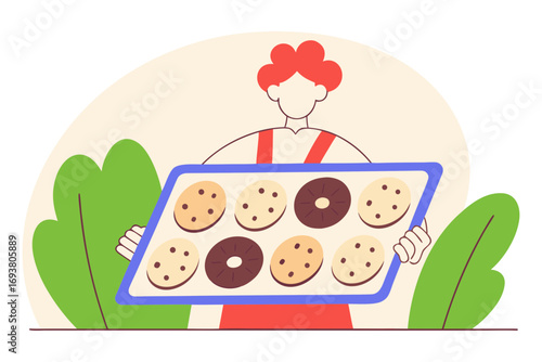 Baker holding freshly baked cookies isolated on transparent background