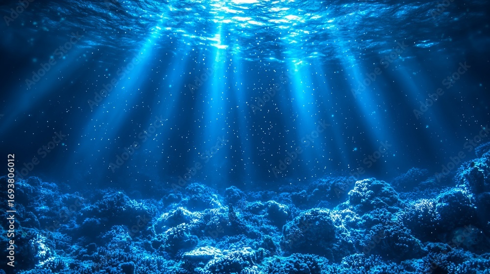 Fototapeta premium Underwater Sunlight Beams on Coral Reef