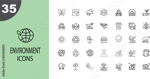 Collection of diverse environmental icons for sustainable design