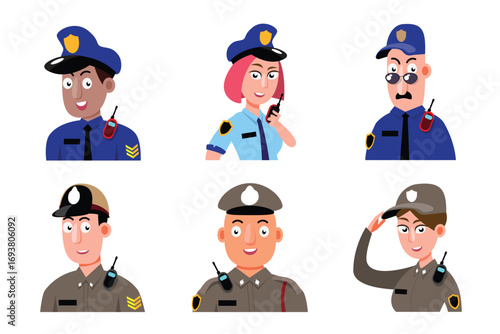 Cartoon police officer avatars set Vector Illustration