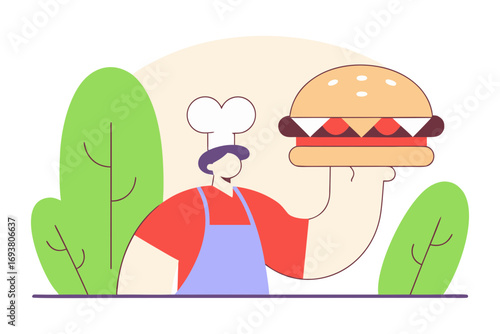 Chef holding a burger isolated on transparent background