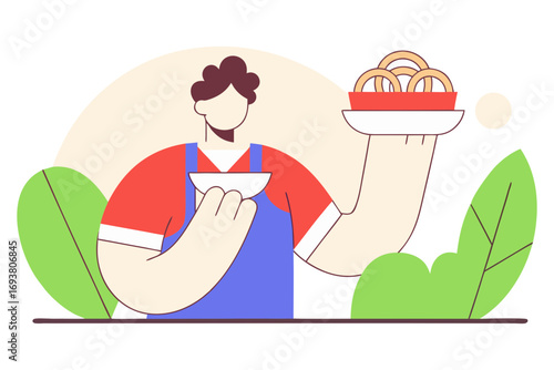 Chef serving food isolated on transparent background