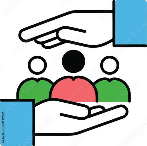 Caring hands protect diverse team members, fostering unity and support in business