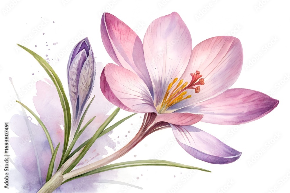 Naklejka premium watercolor pink lilies on white background