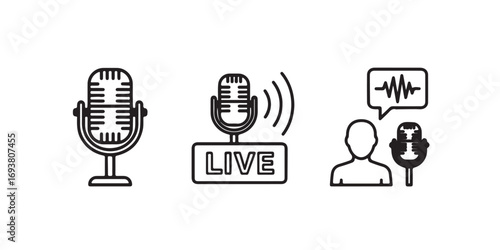 Live Podcast and Microphone Icons Set