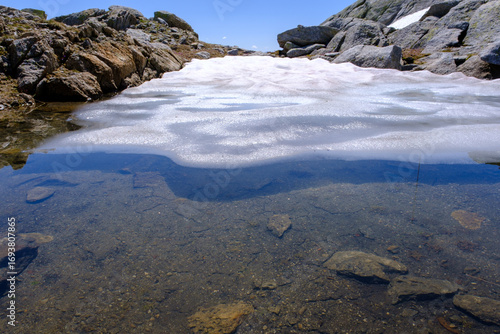 Laghetto di scioglimento sul Pizzo dell'Uomo, Alpi Svizzere