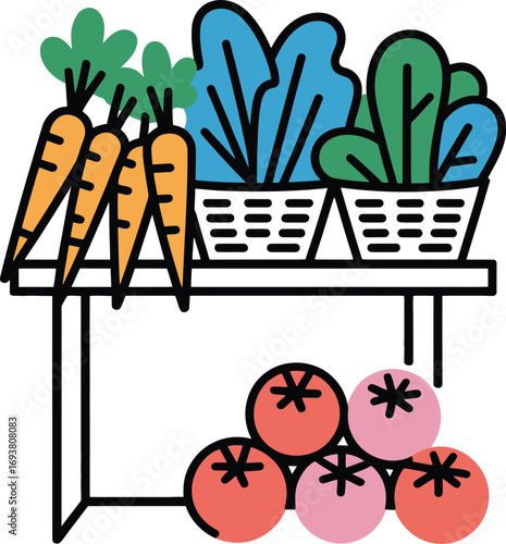 Fresh vibrant produce display with carrots lettuce and tomatoes ready for healthy meals