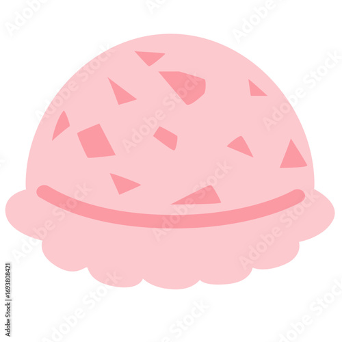 Pink ice cream with fruit chunks, colorful and fruity dessert design ideal for children's or festive themes.

