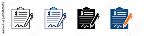 Document Signing All In One Icon Multi Styles Vector Set
