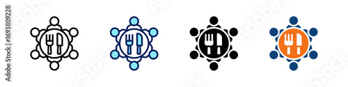 Team Lunch All In One Icon Multi Styles Vector Set