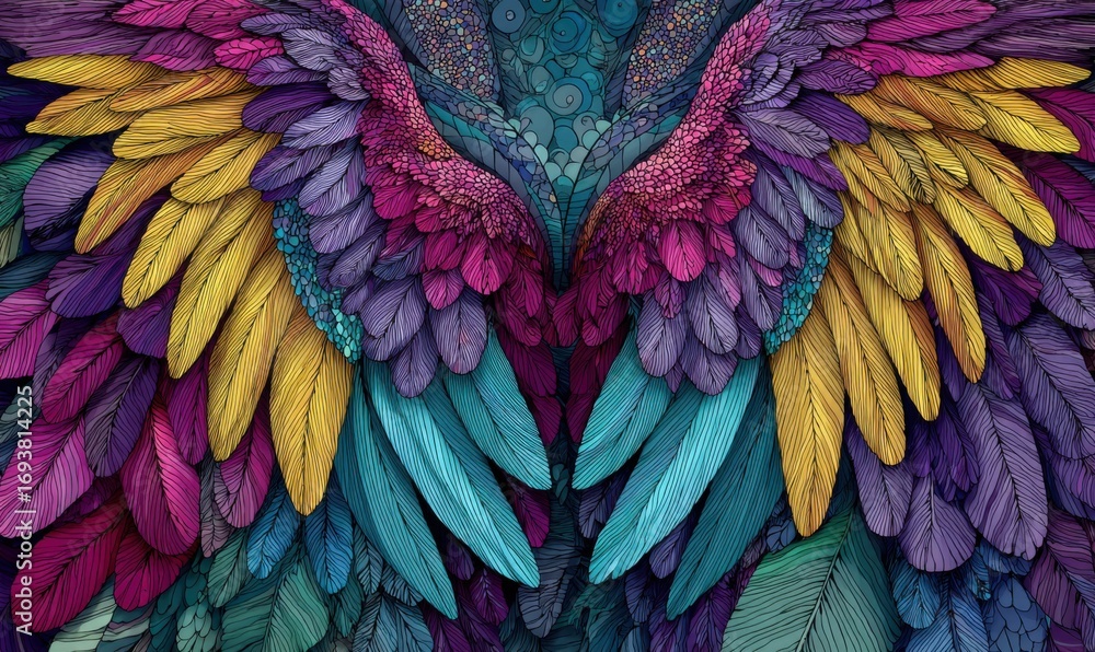 Obraz premium Vibrant, detailed wings with a mosaic-like texture