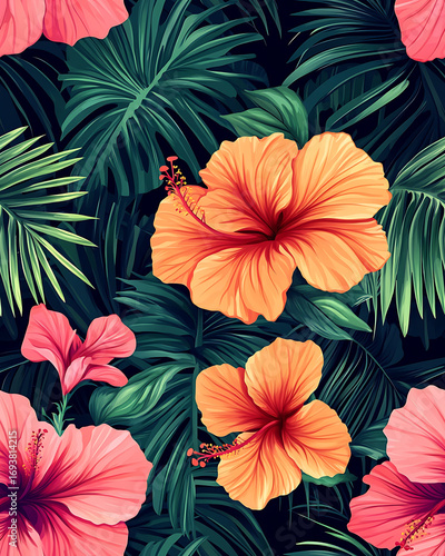 Wallpaper Mural Floral or leaf pattern background suitable for wallpaper, fabric, or decorative design. Soft colors and natural style, ideal for digital and print use. Torontodigital.ca