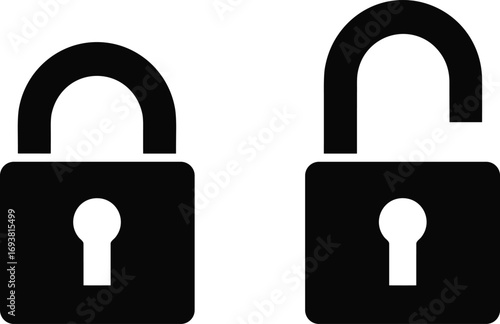 Lock and unlock security icons set representing privacy, access, protection, password, authentication, padlock, and safety symbols for websites