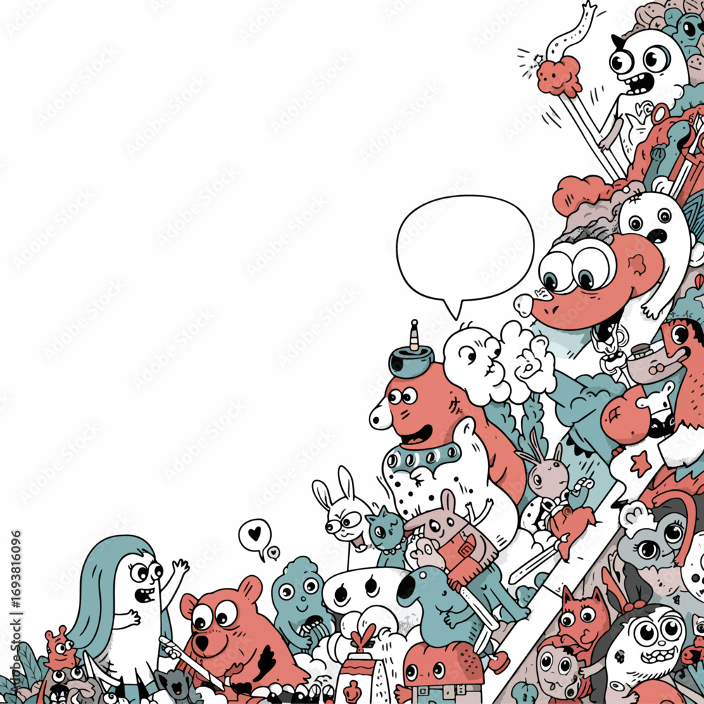 Fototapeta premium Crowd of Doodle Monsters
