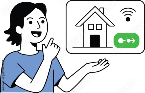 Woman excitedly explains sm home technology controlling modern house features remotely