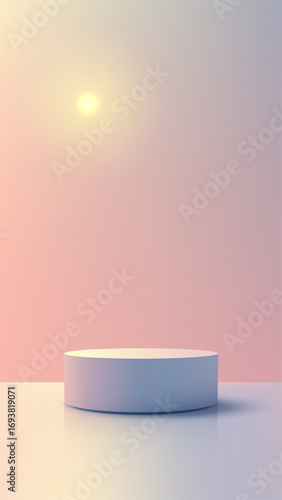 3d podium minimal product display with white pedestal on reflective surface and pastel gradient background clean abstract stage mockup scene for branding presentation showroom and advertising