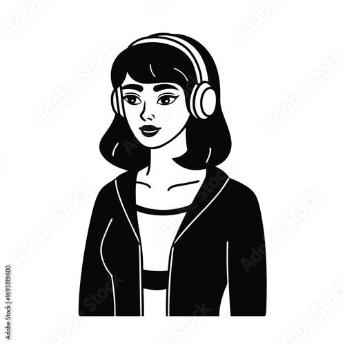 Woman in Casual Clothes with Headphones