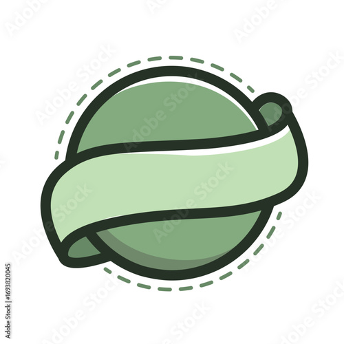 Flat Green Badge Icon with Blank Ribbon Banner for Logo, Label, Emblem, and Sticker Design