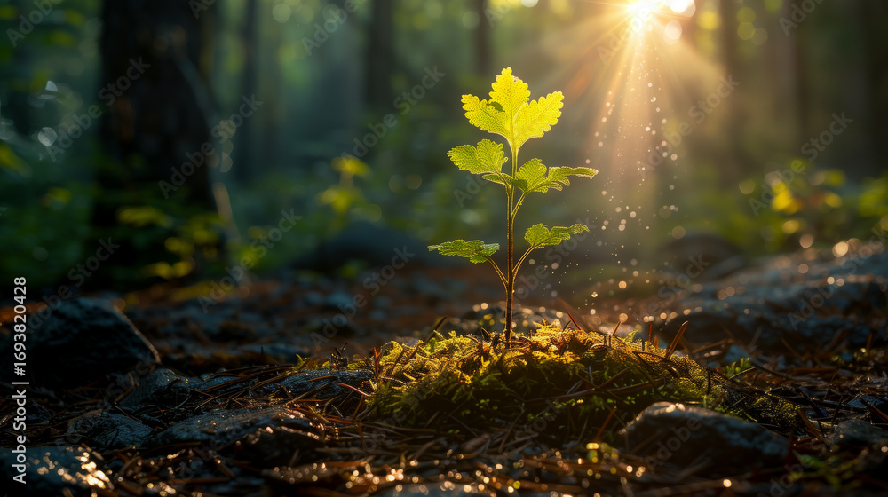 Obraz premium young Plant Growing in Forest Light – Concept of Hope and Renewal