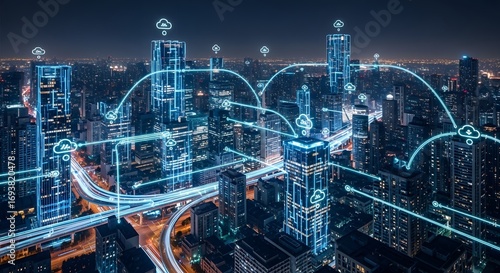 Fototapeta Naklejka Na Ścianę i Meble -  Smart City Network: Digital Infrastructure and Connectivity.