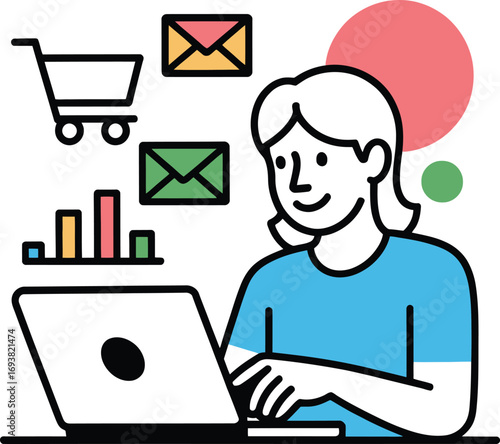 Professional woman analyzing data and managing online business with laptop and chs