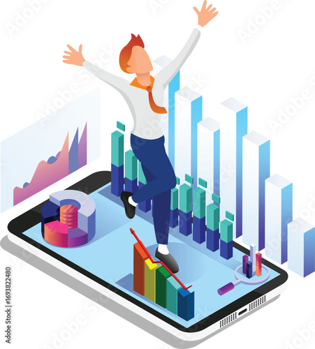 Business concept infographic design. Businessperson 3D character flat ambitious People. Career ambition changing role winning Startup group training goal setting and team management illustration