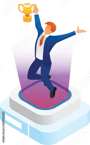 Business concept infographic design. Businessperson 3D character flat ambitious People. Career ambition changing role winning Startup group training goal setting and team management illustration