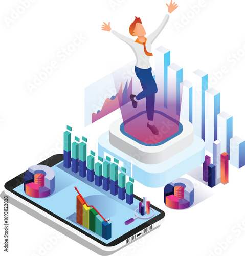 Business concept infographic design. Businessperson 3D character flat ambitious People. Career ambition changing role winning Startup group training goal setting and team management illustration