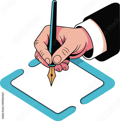Professional hand signing important document with elegant fountain pen, business agreement