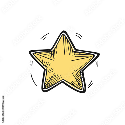 Hand drawn yellow sheriff star badge with black outline and sketch lines isolated on white background flat minimalist vector illustration for western or cowboy concept design element