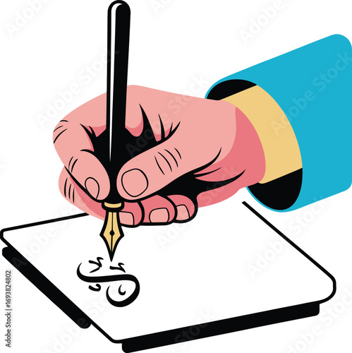 Elegant hand writing calligraphy with fountain pen, creating beautiful  on paper