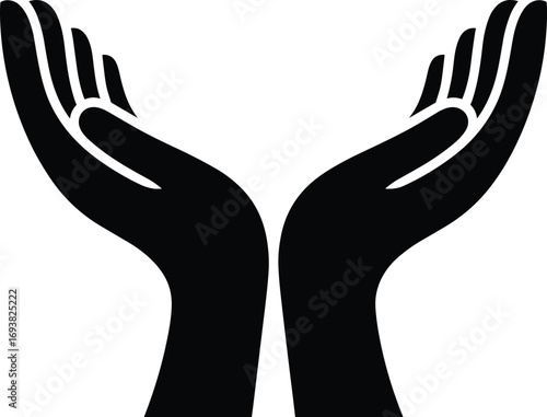 Two open hands silhouette symbol representing care, support, giving, charity, donation, protection, prayer, faith, hope, and helping concept