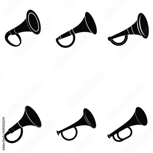 silhouettes of trumpets in on white background