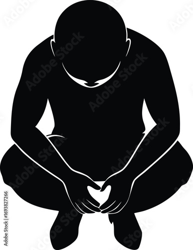 Silhouette of crouching person top view mysterious mood vector