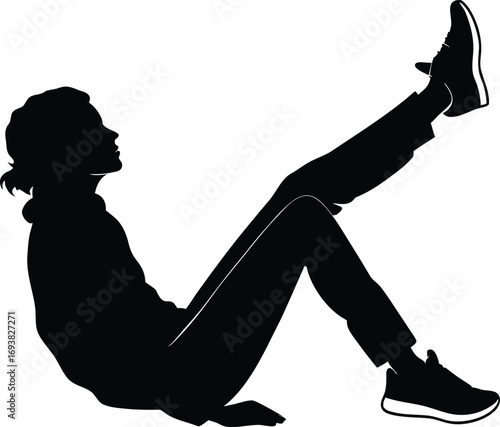 Person silhouette sitting ground exercise leg lift fitness vector