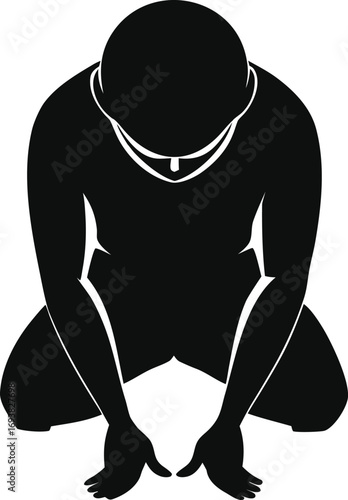 Silhouette of person kneeling bowing head top view vector