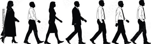 Wallpaper Mural Silhouettes of diverse business people walking in formal attire, showing movement and professionalism in corporate and office environment. Torontodigital.ca