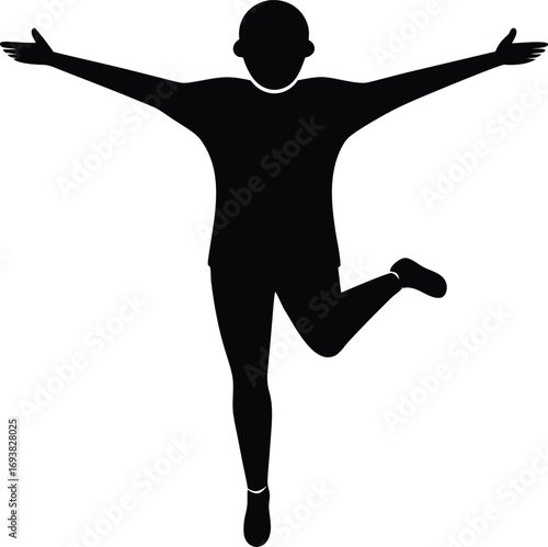 Person silhouette walking with arms extended mid stride vector