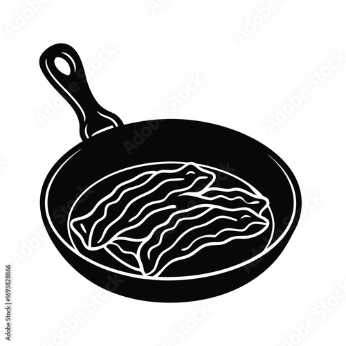 Frying Pan with Crispy Sizzling Bacon Strips Artwork