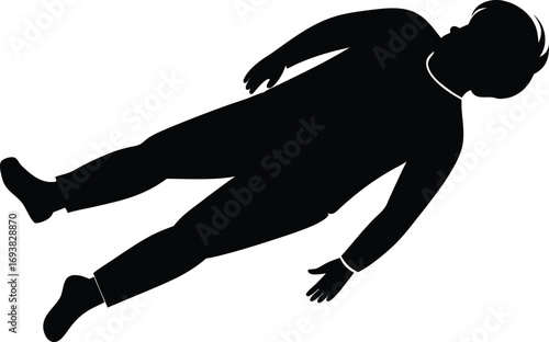Silhouette person lying face down top view isolated vector