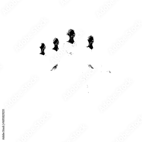 Black and white illustration of female figures fashion design modern art silhouette drawing vector graphic art